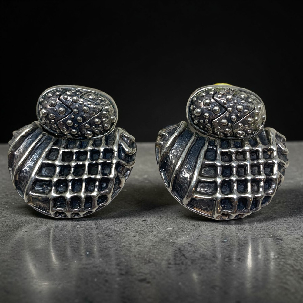 Vintage Diane Malouf DLM Sterling Silver 925 Large Statement Pierced Earrings